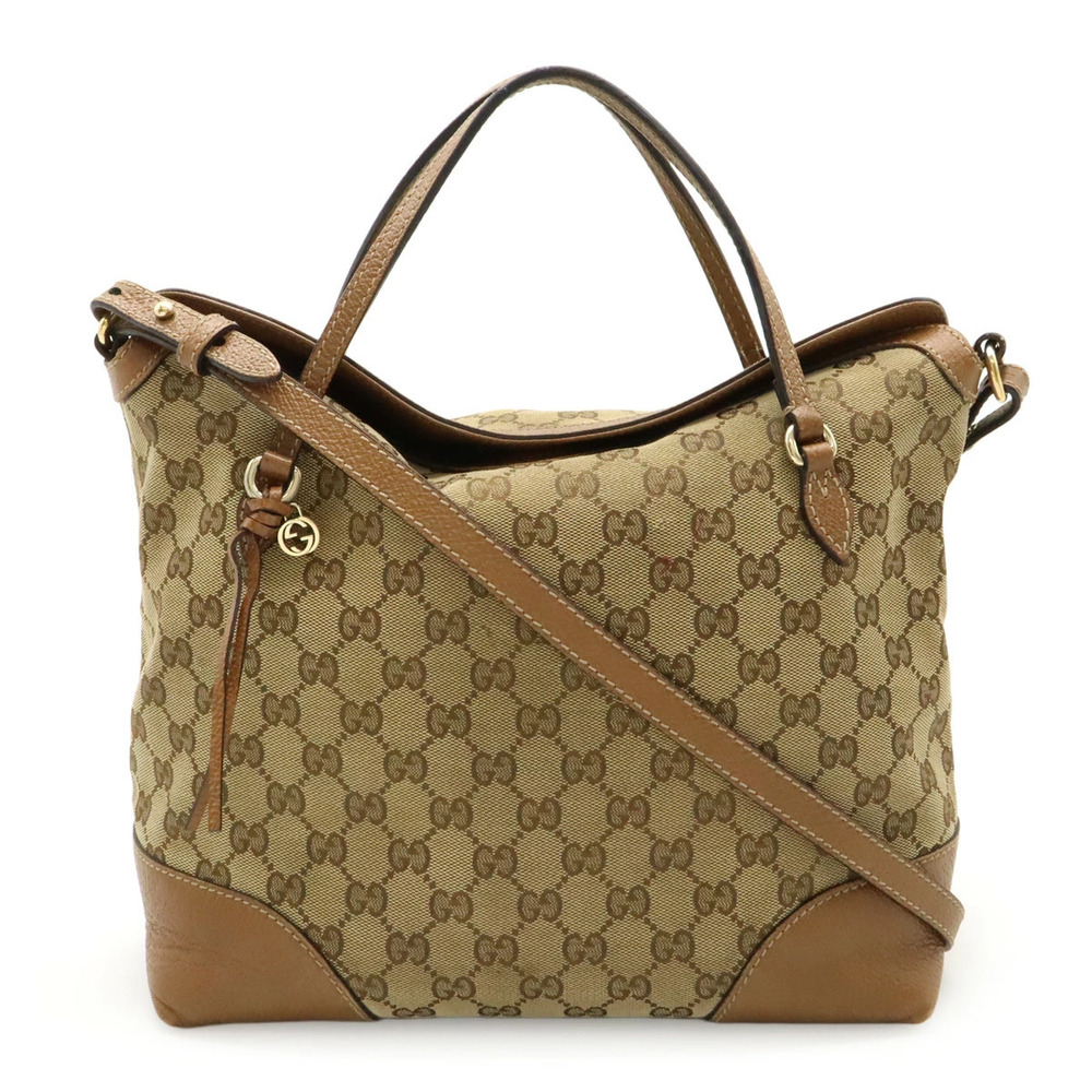 Gucci GG Canvas Bree Handbag Crossbody Bag Leather Beige Cream Brown